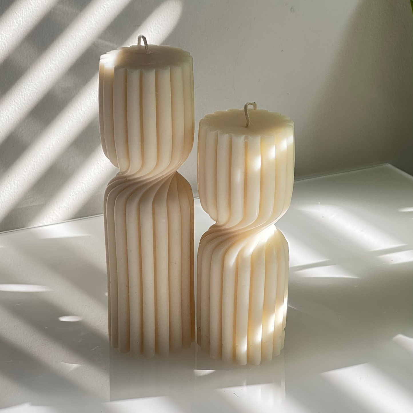 Twist & Flute Sculptural Pillar Candle – Set of Two