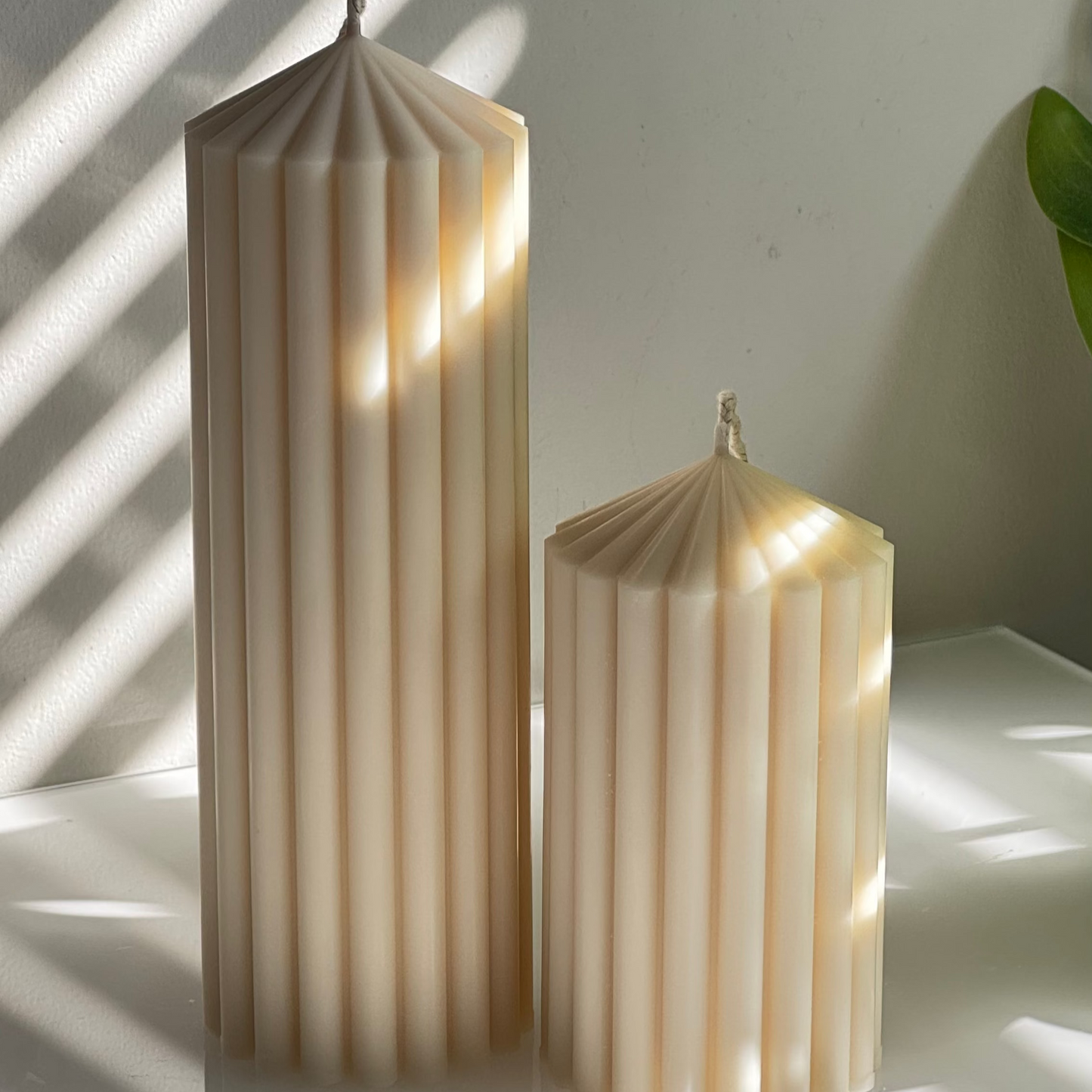 The Sculpted Ribbed Pillar Candle - Set of Two (Tall + Short)