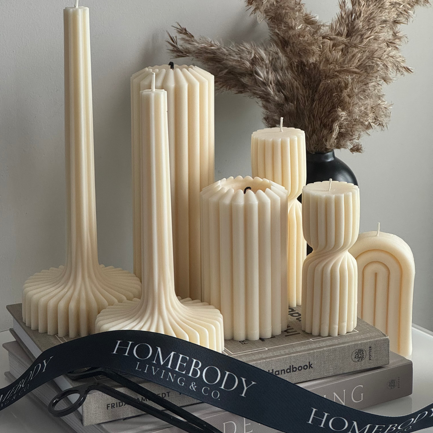 The Sculpted Ribbed Pillar Candle - Set of Two (Tall + Short)