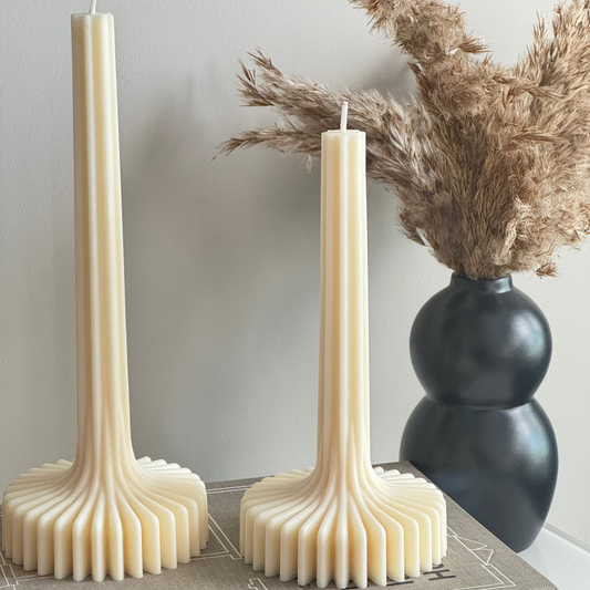 Modern Fluted Taper Candle Duo – Sculptural Statement Design