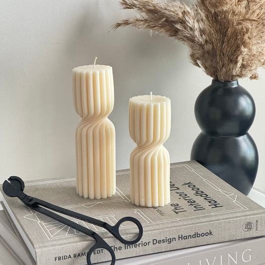 Twist & Flute Sculptural Pillar Candle – Set of Two