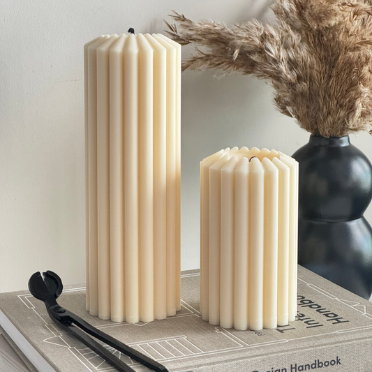 The Sculpted Ribbed Pillar Candle - Set of Two (Tall + Short)